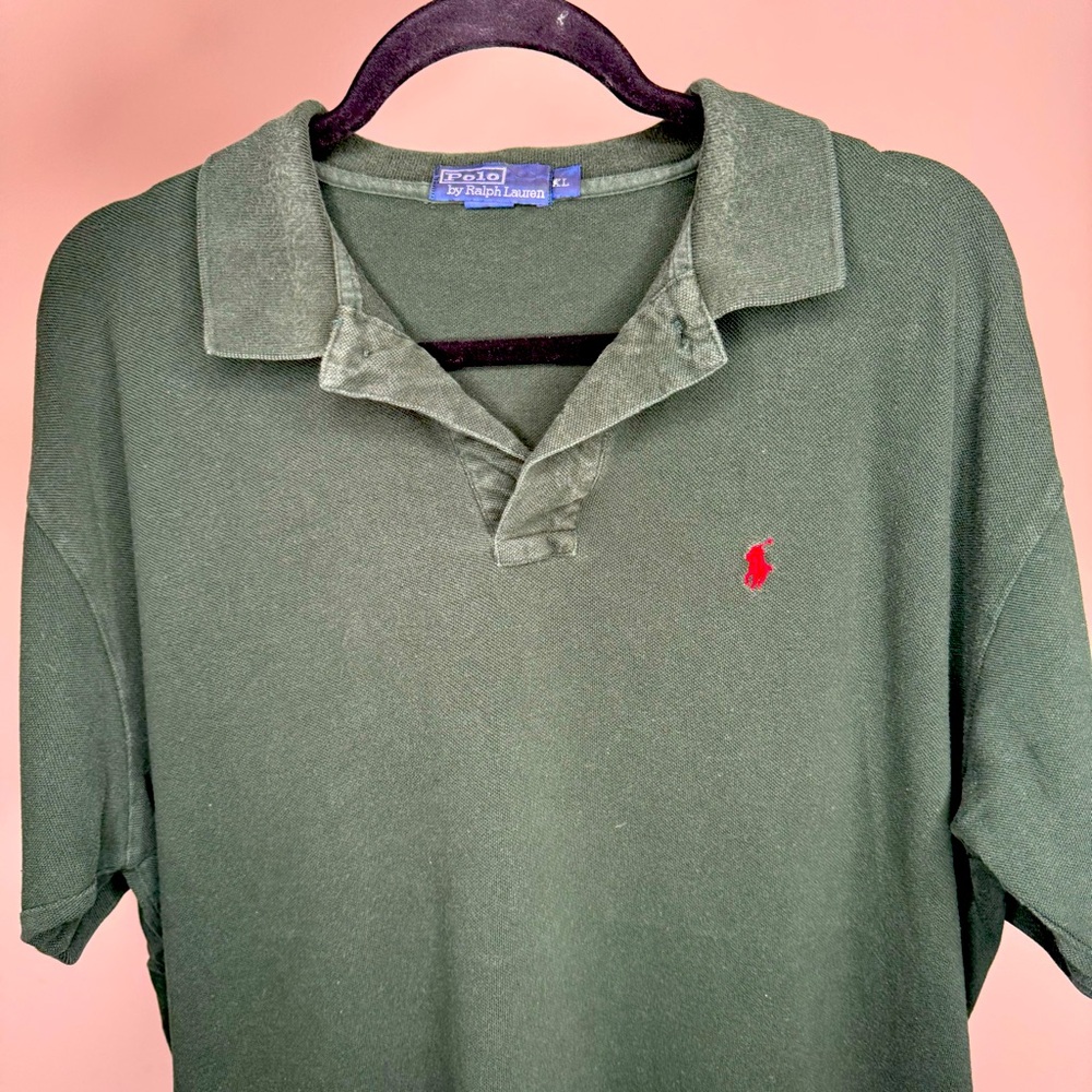 Ralph Lauren Polo shirt. Hunter green with red polo horse.